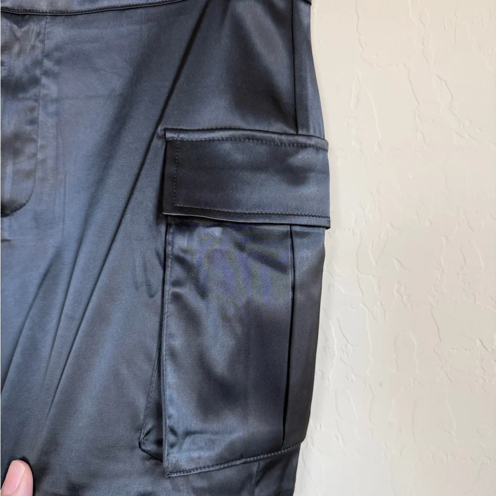 Windsor Black Satin Mini Skirt Cargo Utility Going Out Party Club Medium - Picture 4 of 9